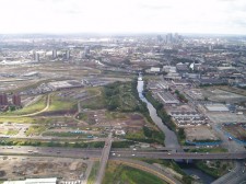 Aerial view of East London prior to restoration