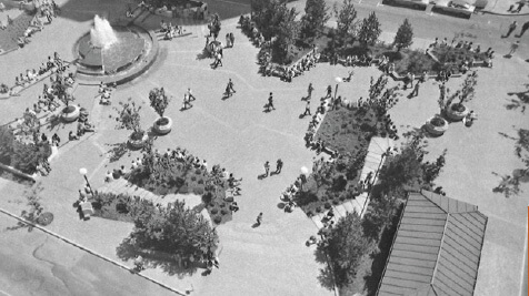 Aerial view of O'Bryant Sq. as an active attractive park