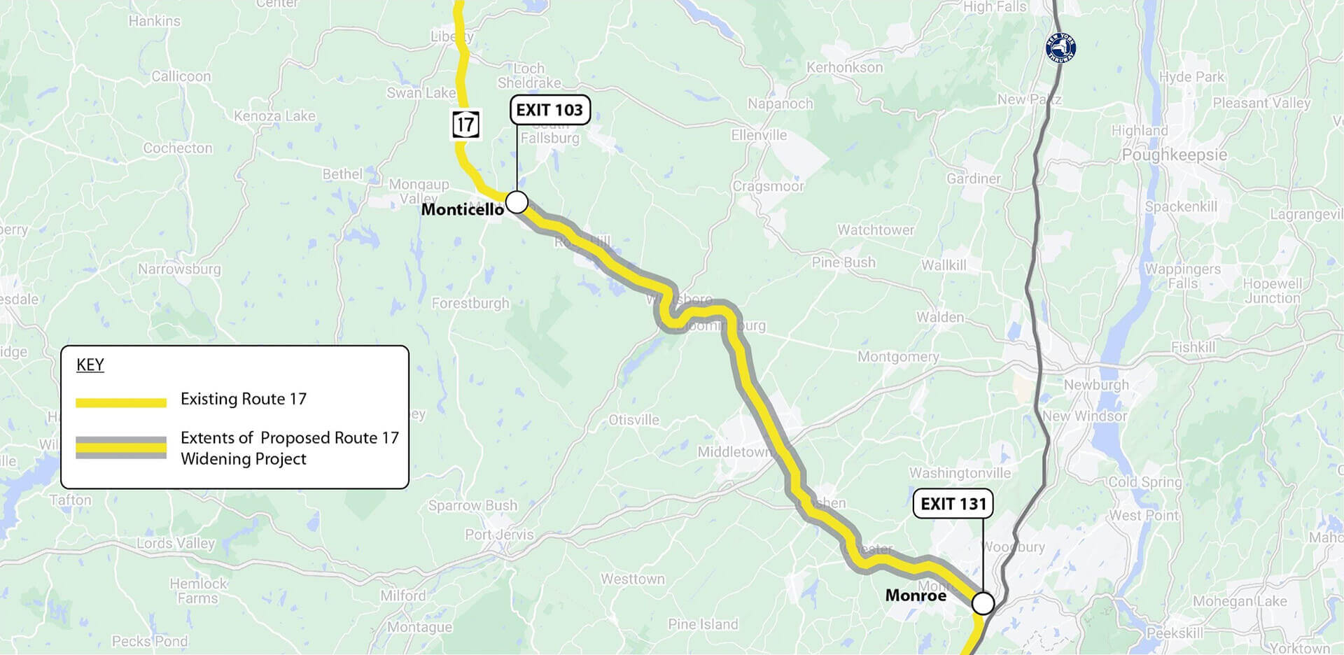 Map of the area designated to be widened